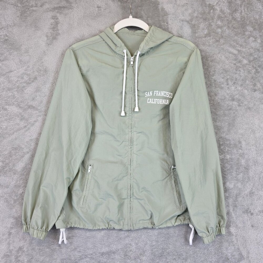 J Galt Windbreaker Jacket Womens Small Green Hooded Full Zip San Francisco CA